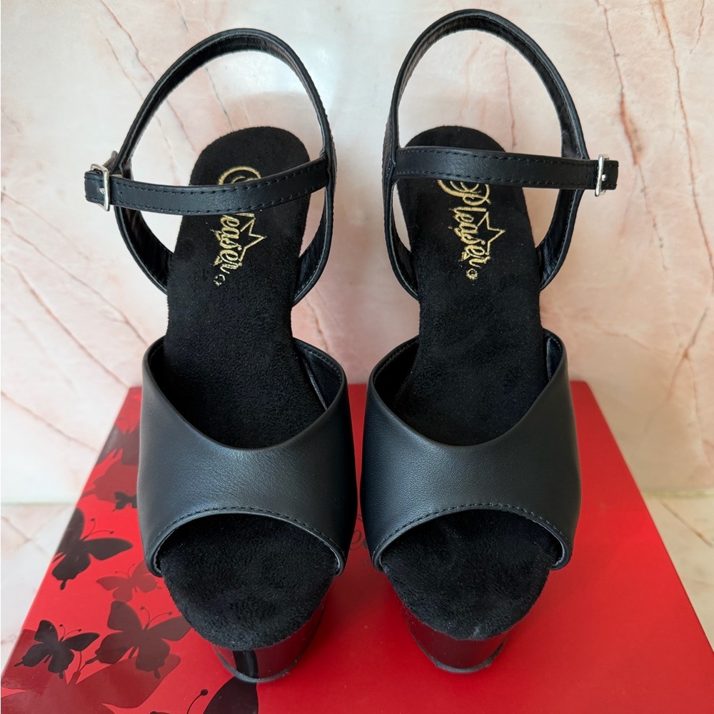 Pleaser Black Leather Platform Heels - Picture 2 of 7